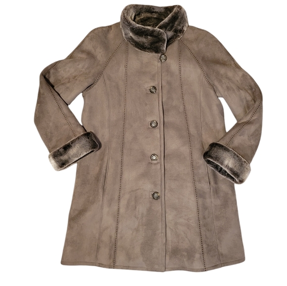 Gallery Jackets & Blazers - NWOT Gallery Faux Fur / Suede Penny Lane Phoebe Buffay Long Winter Coat Sz Large